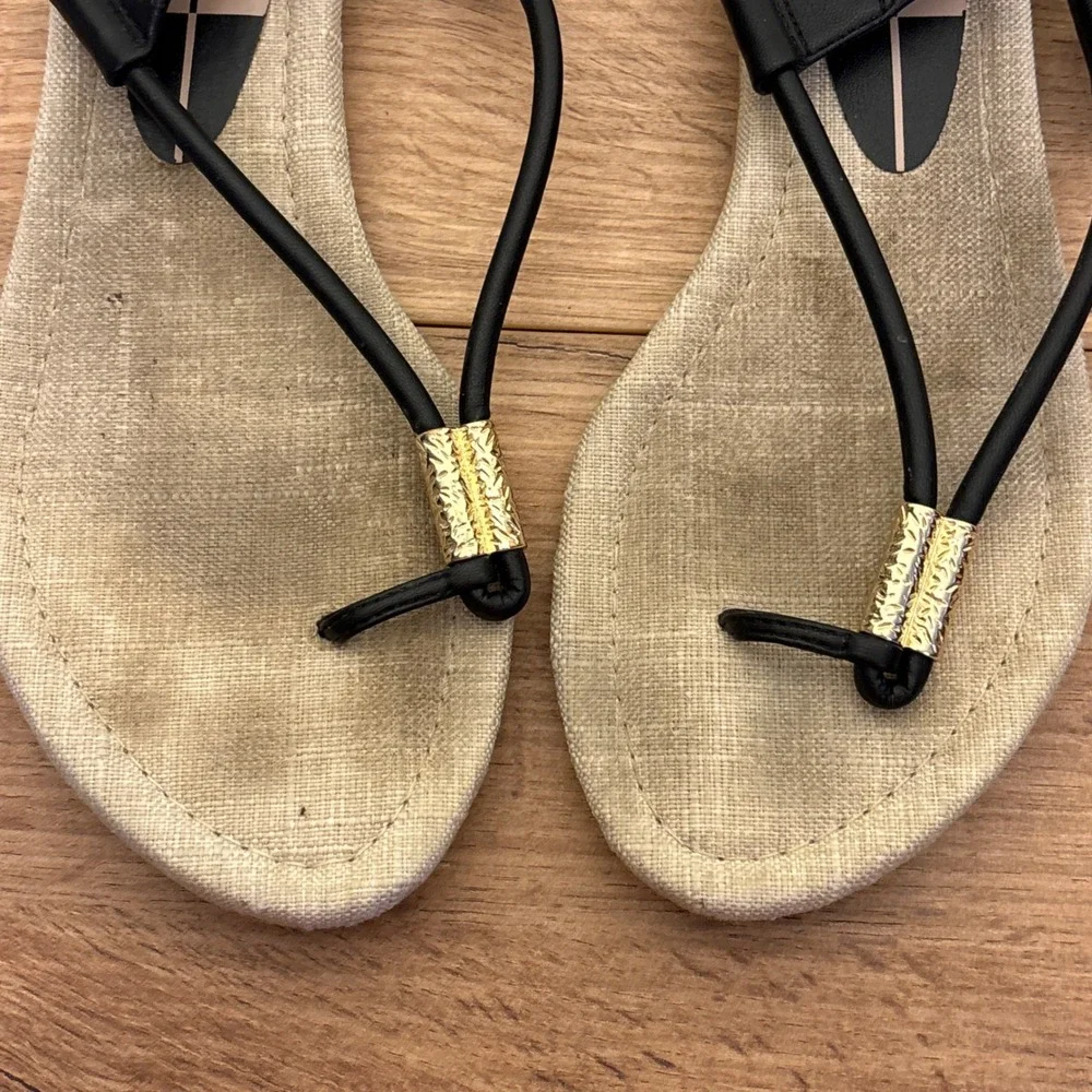 DOLCE VITA Bacey Strap Sandal In Black Women Size 10 Flat Casual‎ Summer Gold