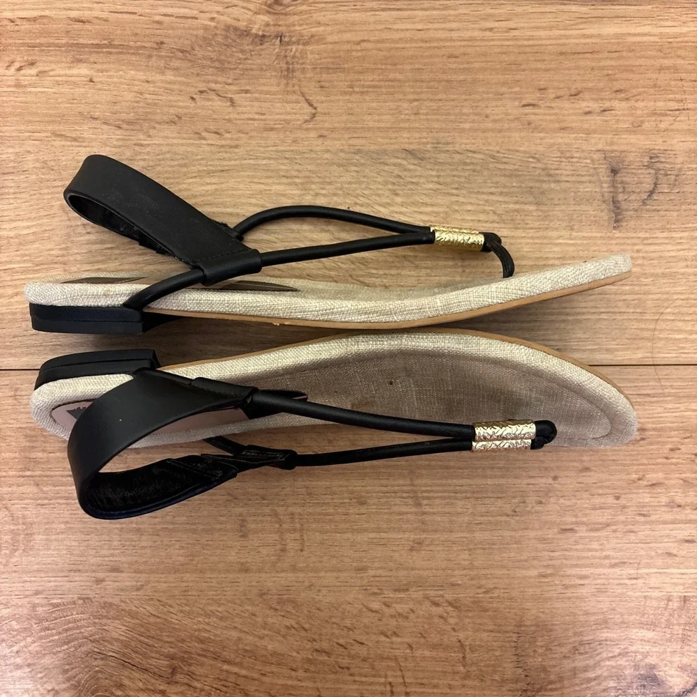 DOLCE VITA Bacey Strap Sandal In Black Women Size 10 Flat Casual‎ Summer Gold