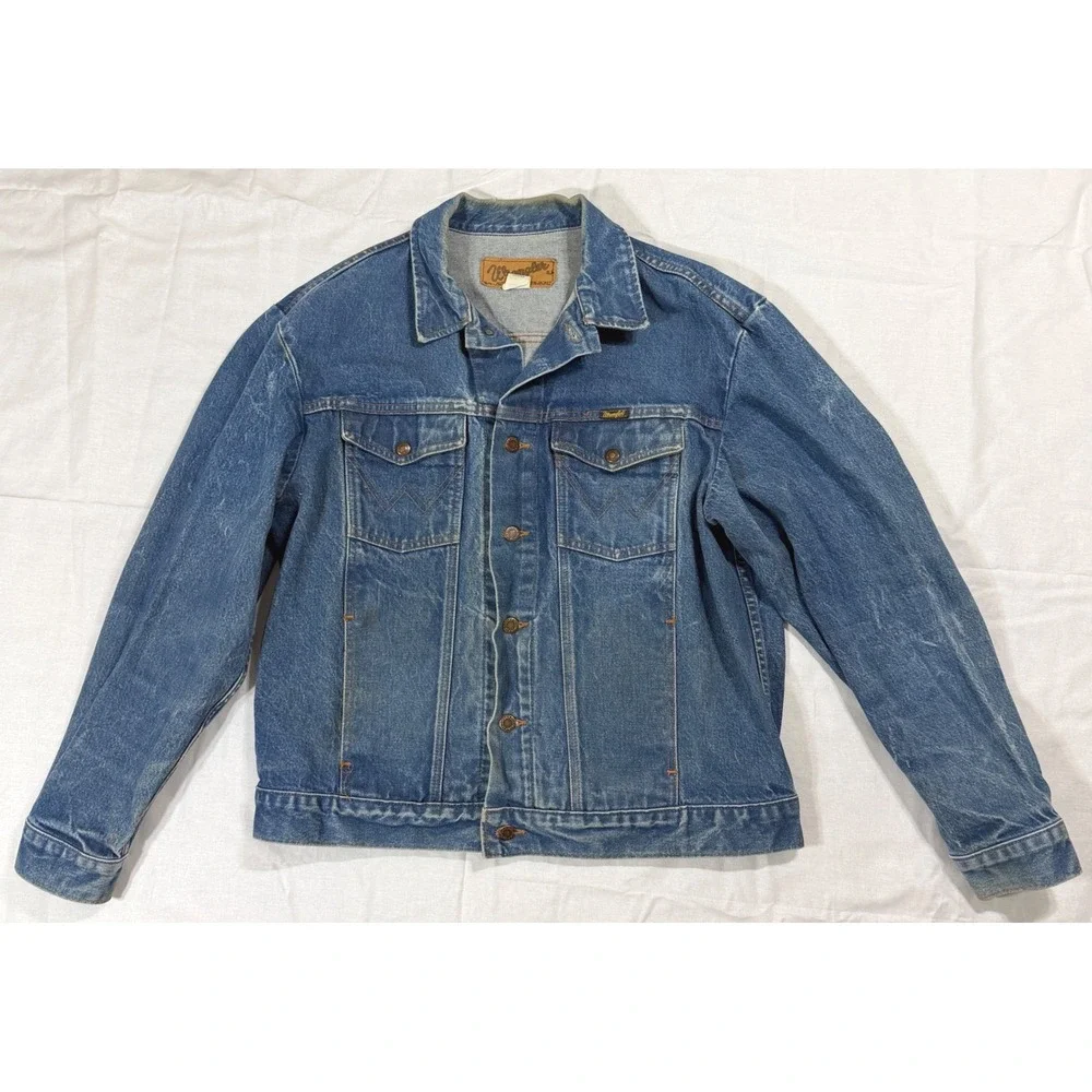 Vintage Wrangler Denim Jacket Mens 48 Blue Western Trucker Made in USA 80s