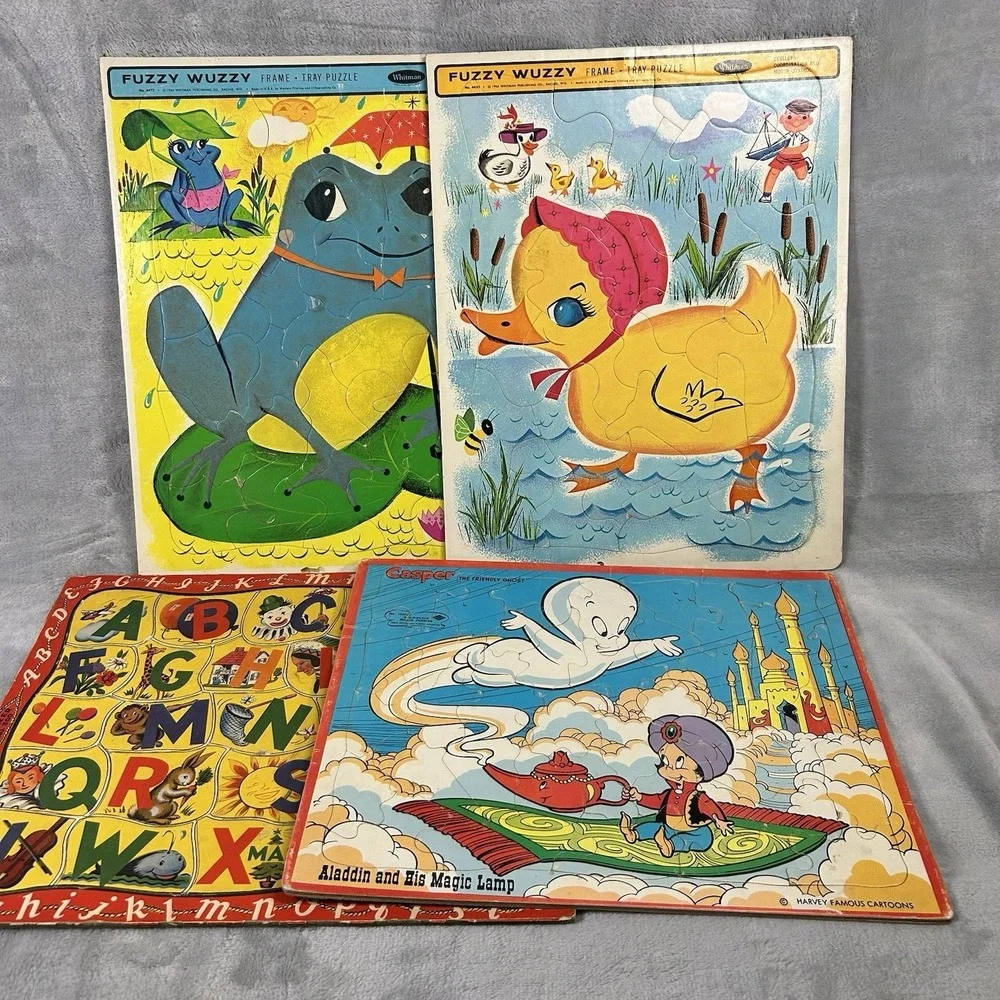 Vintage Lot 4‎ Tray Inlay Puzzles Casper Ghost Fuzzy Wuzzy ABC Preschool 1960s