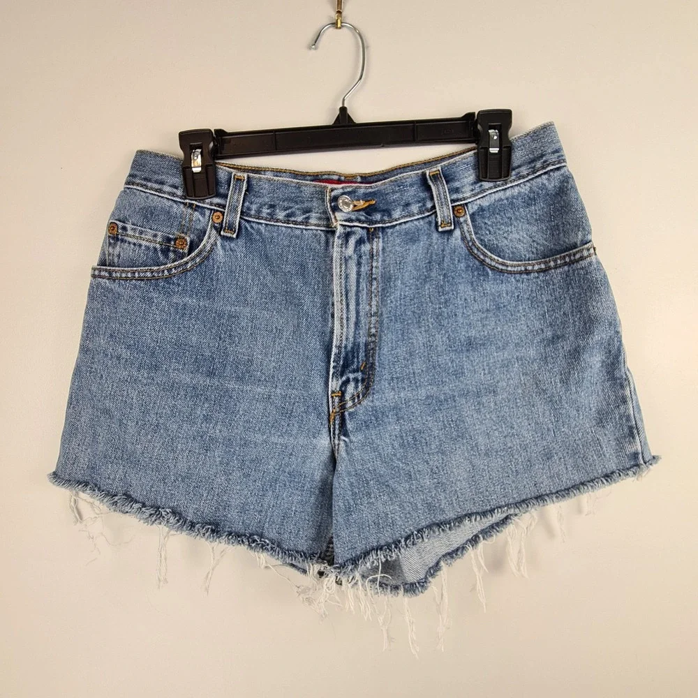Levis 550 Classic Relaxed High Rise Cut Off Denim Shorts Blue Womens‎ Size 12 L