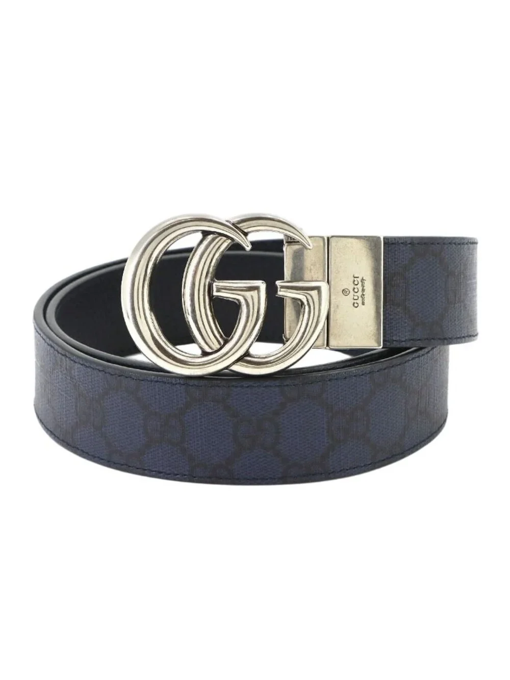 Gucci GG Marmont Reversible Belt Supreme Leather Navy Black 85 Silver