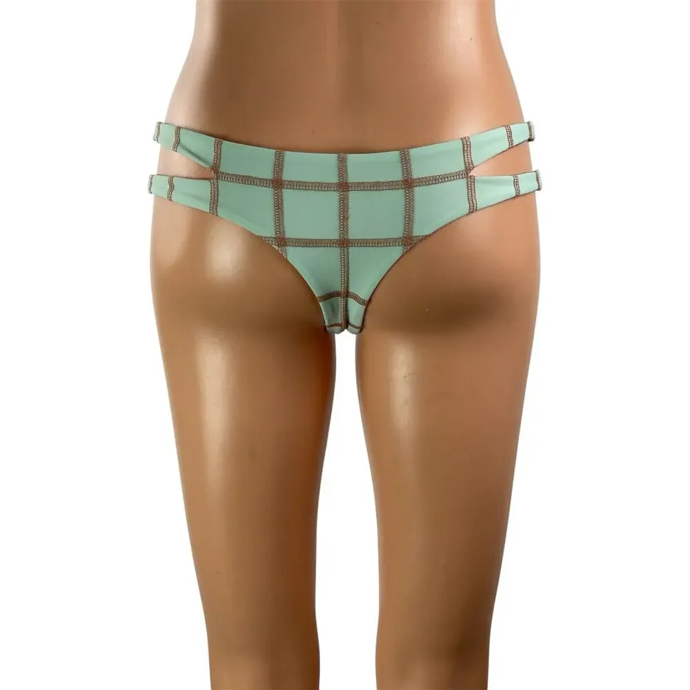 Acacia Women's Light Green Plaid Cut Out Swimsuit Swimwear Bikini Bottom Size M