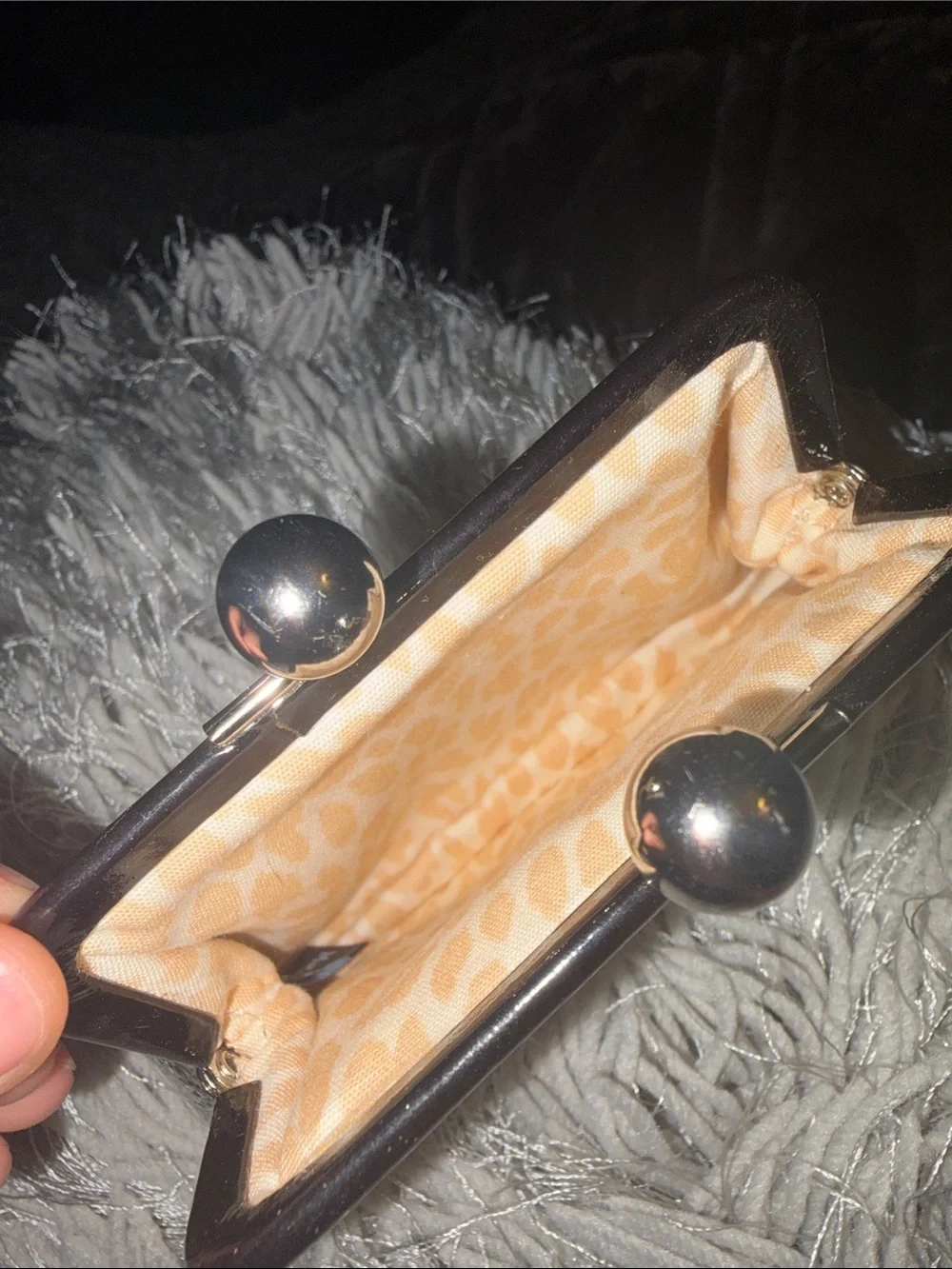 Beige and Silver Diamond Coin Purse