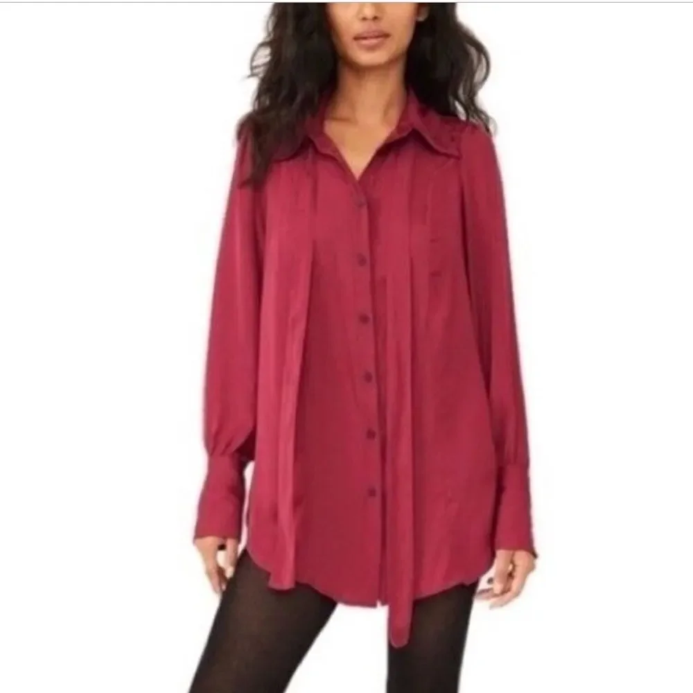 Free People Lala Button Up Long Sleeve Shirt Magenta Red