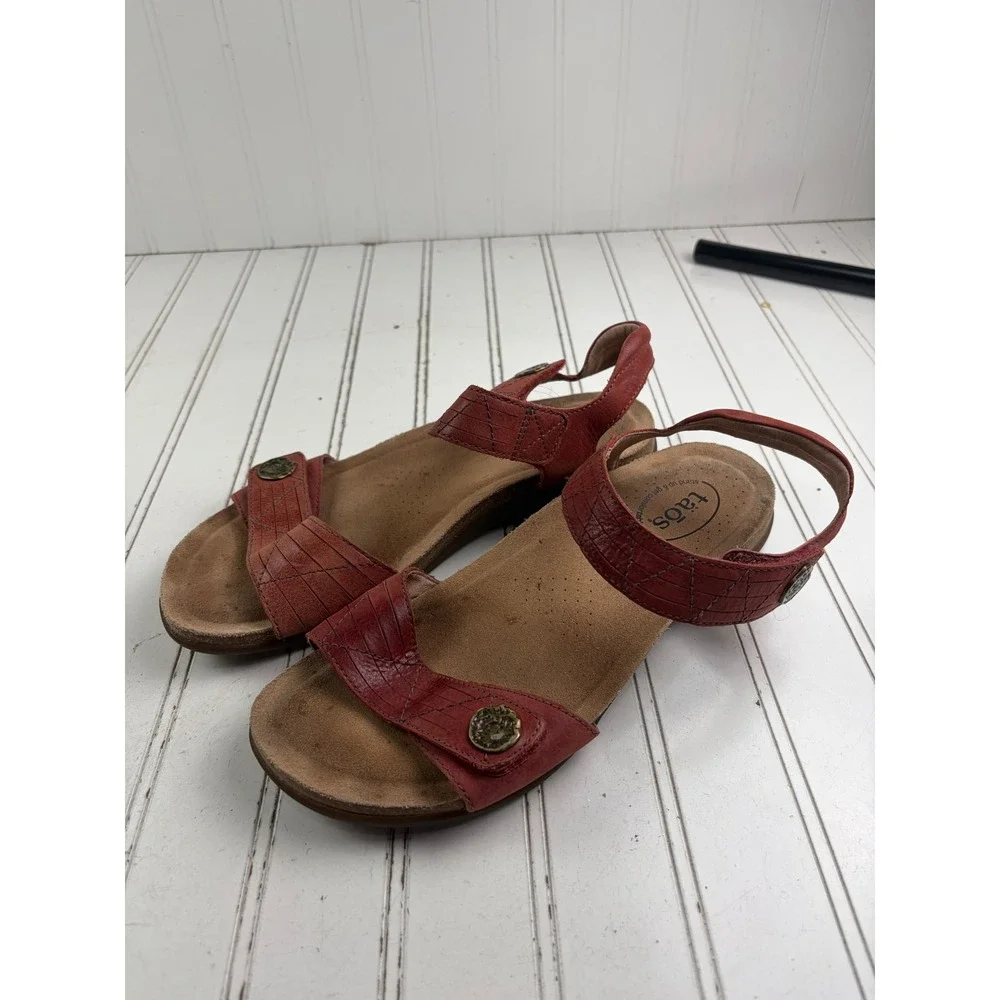 Taos Vintage Pioneer Red Leather Comfort Sandals Women's Size 10