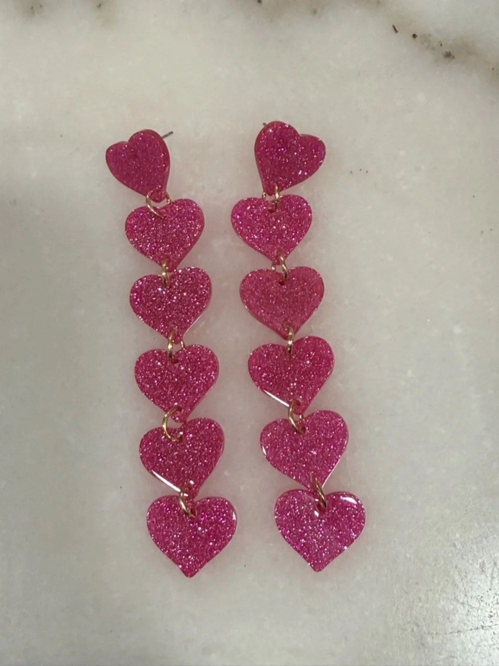 Sparkling Pink Heart Link Drop Earrings