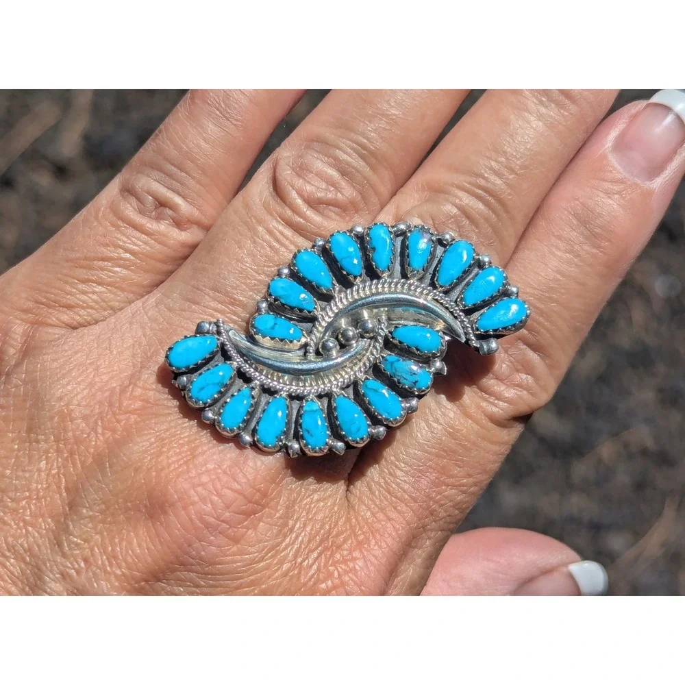 Women's Navajo Ring Kingman Turquoise Native American‎ Handmade Jewelry Sz 10 **