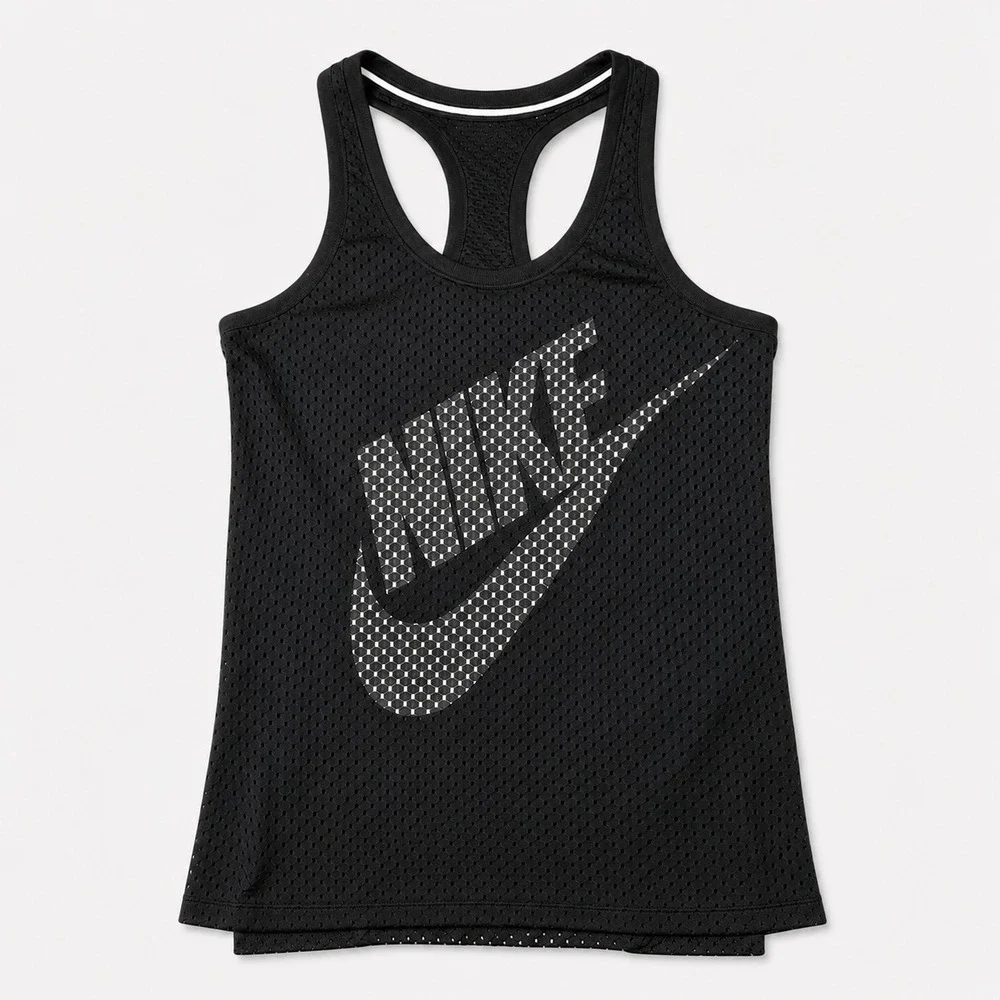 Nike Mesh Tank Top Womens Small Black Racerback Graphic Athletic Workout