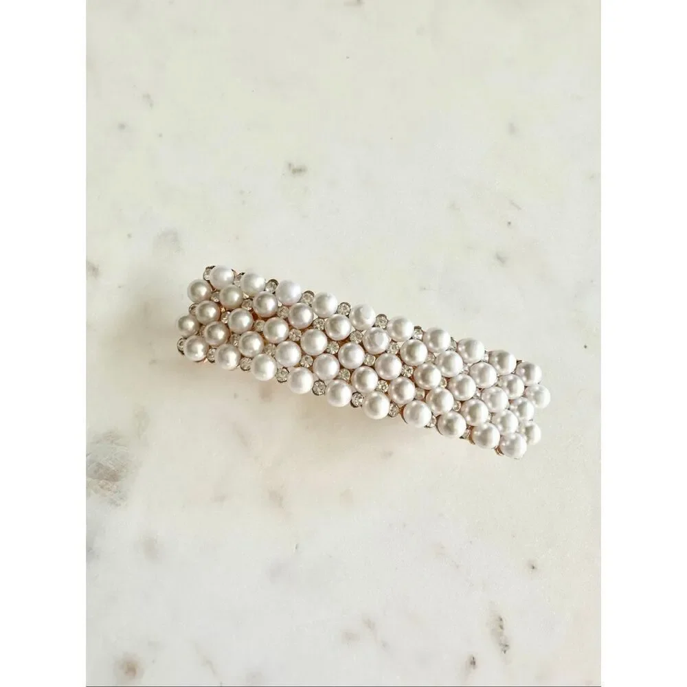 Pearl and diamond hair barrette