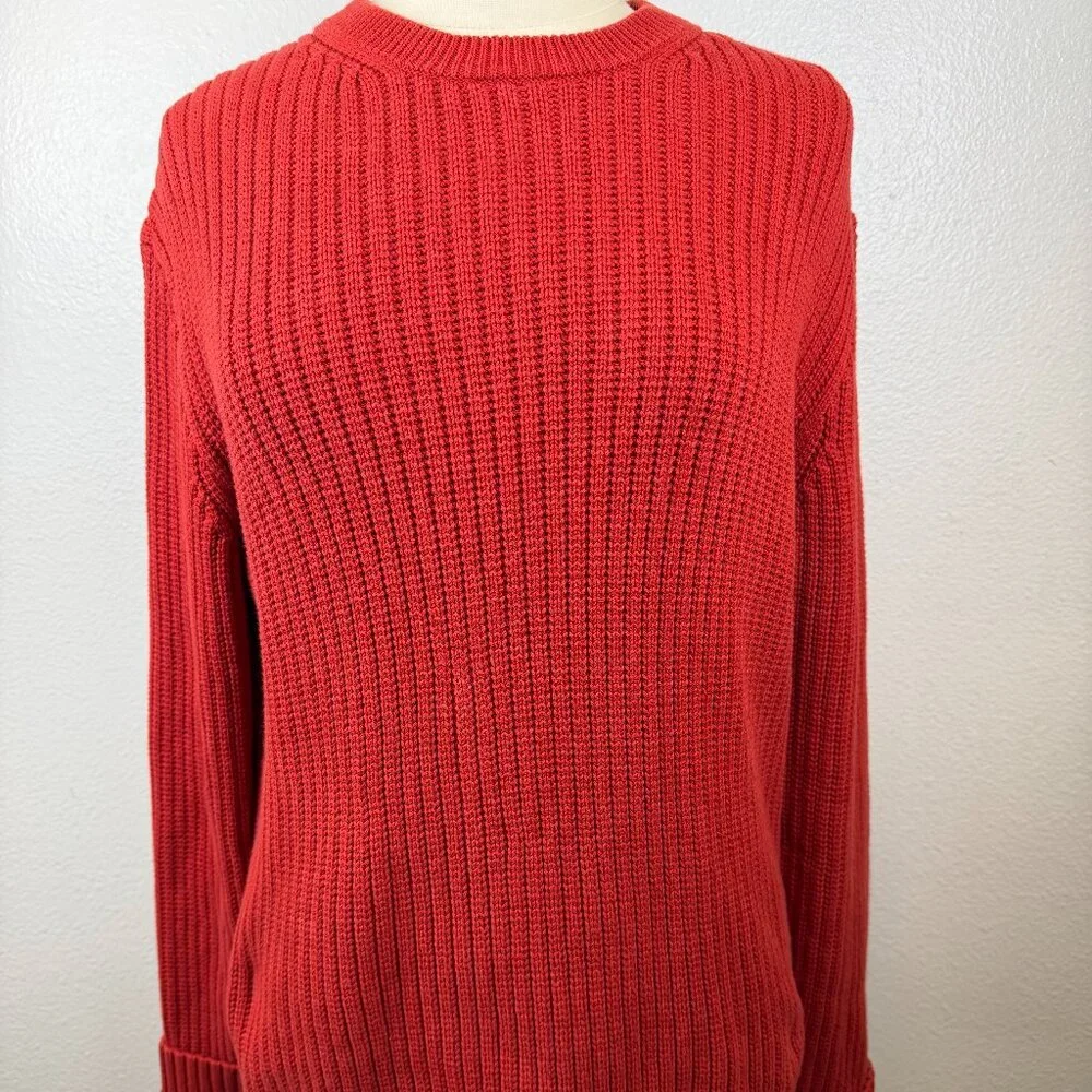 J Crew Oarsman Sweater Mens Medium‎ Red Crew Neck Cotton Fisherman