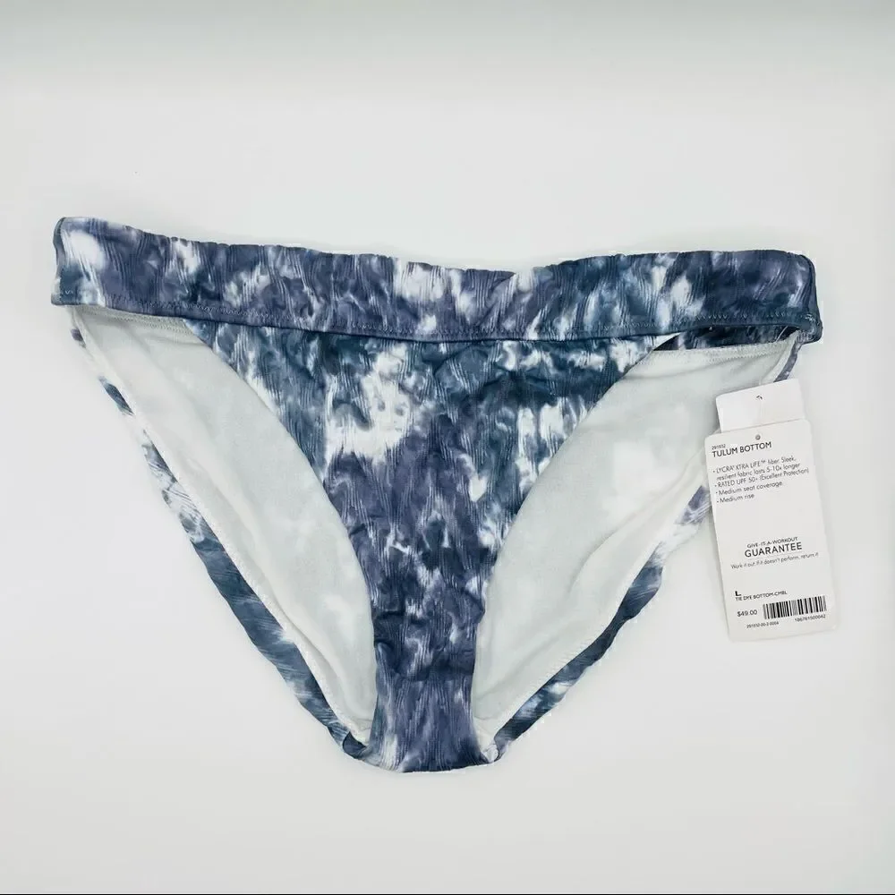 Athleta Tulum Blue Tie-Dye Bikini Bottoms Size L NWT