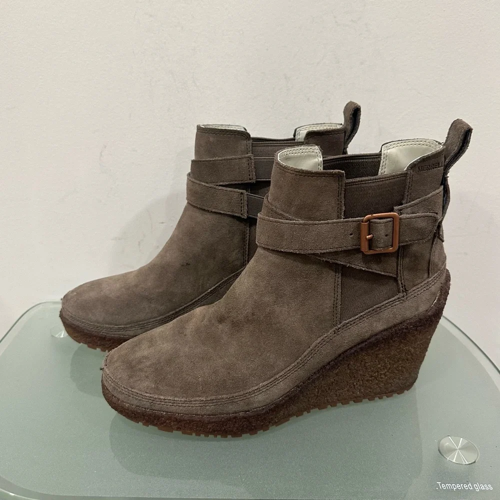 Merrell Tremblant Ankle Booties J94750 Suede Wedge Brown‎ Women's 8