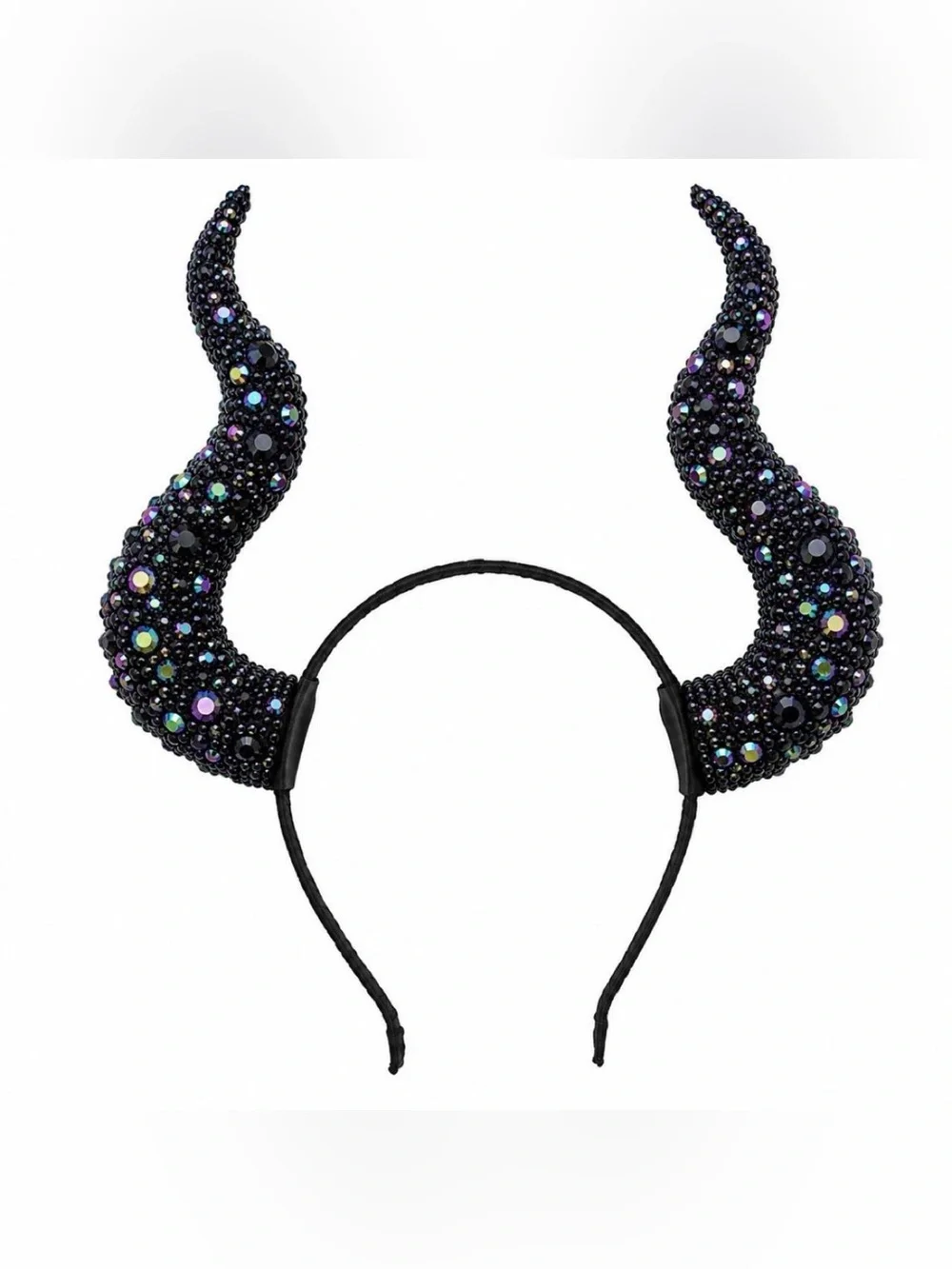 Jet Black Iridescent Rhinestone Gothic Horns Headband New