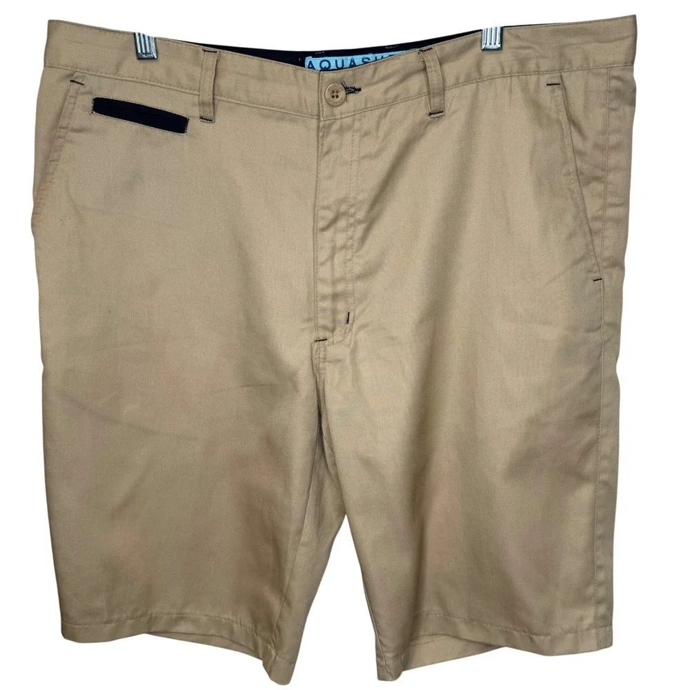 AQUASURF Chino Shorts Mens Sz 36 Tan Khaki‎ Contrast Trim Twill Preppy Vacation