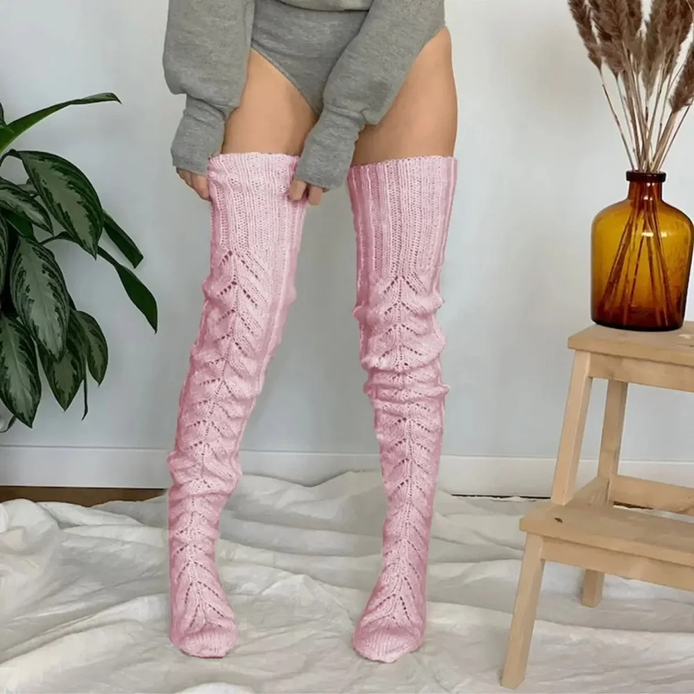 Pink Knit Over-the-Knee Socks‎
