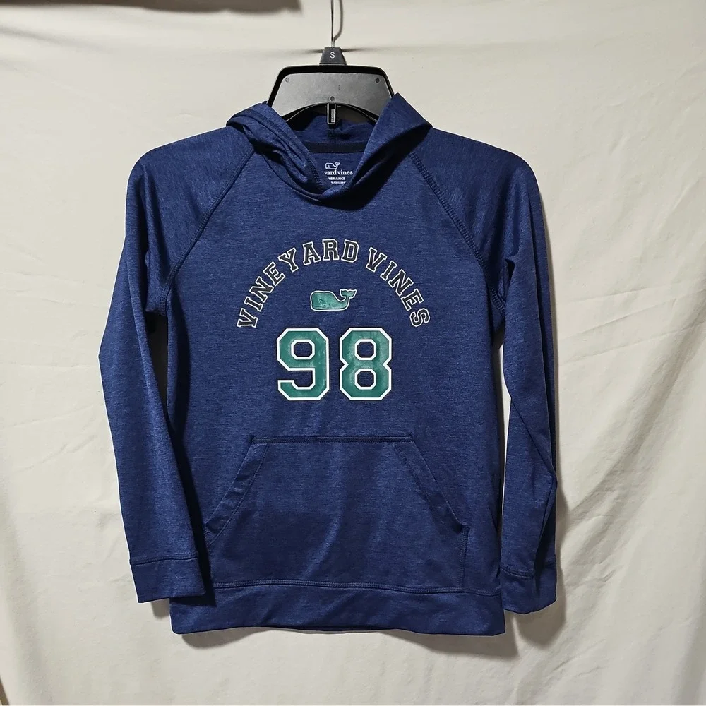 Vineyard Vines Boys‎ Small 8-10 Navy Blue Whale Logo Graphic Hoodie Sweatshirt