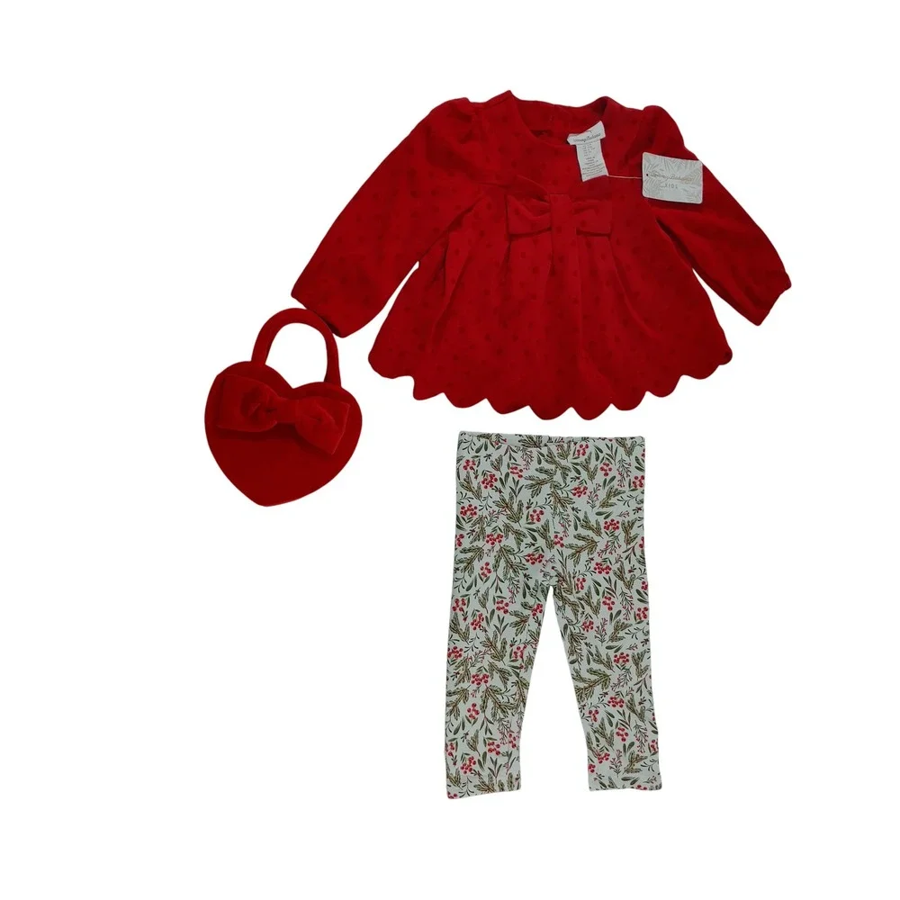 Tommy Bahama Kids 12M Red Top Leggings‎ Heart Purse Outfit Set Holiday NWT