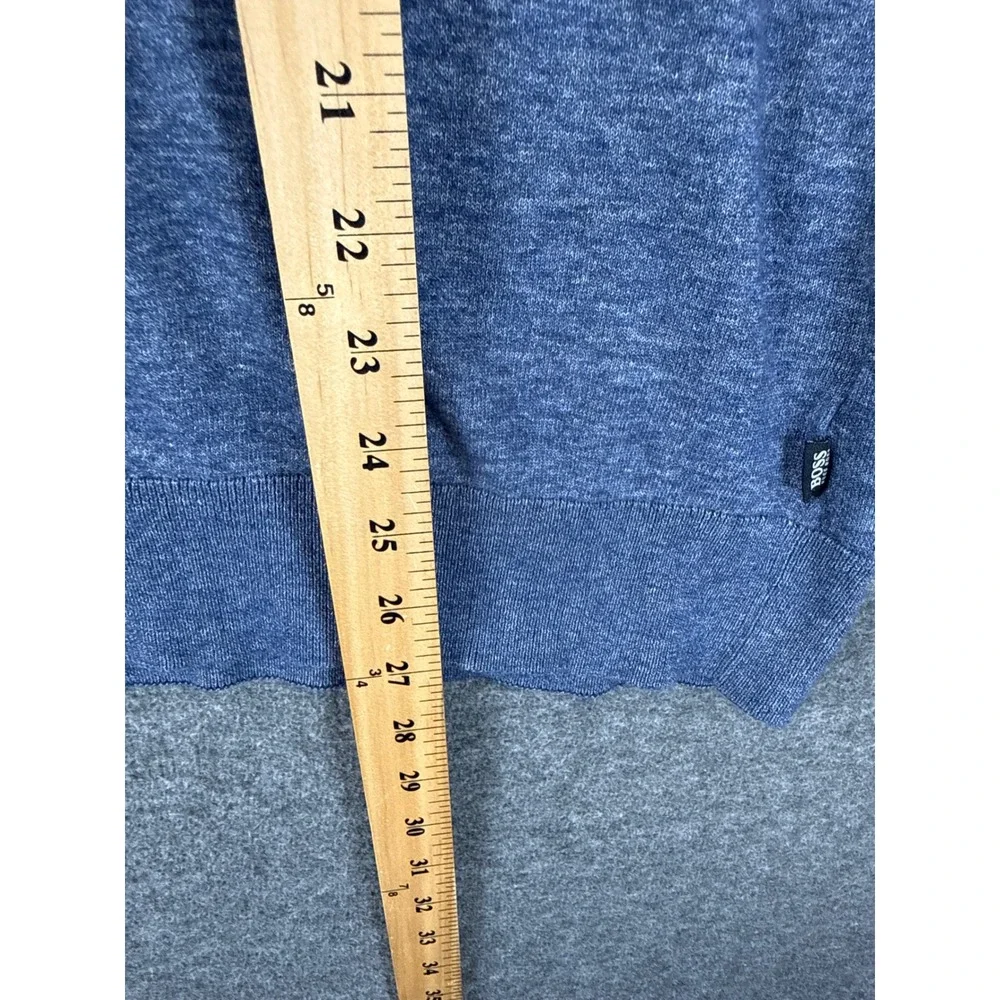 BOSS Hugo B V-Neck Sweater Mens XXL Elbow Blue Slim Fit Italian Yarn Runs Small