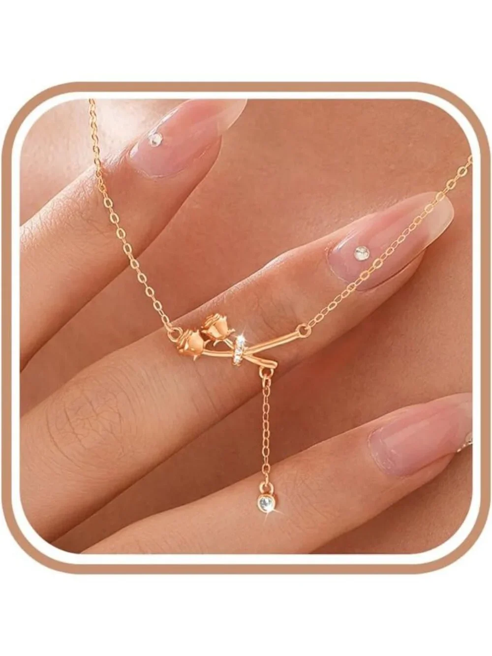 Dainty 925 Sterling Silver Rose Necklace with Cubic Zirconia for Women, Elegant