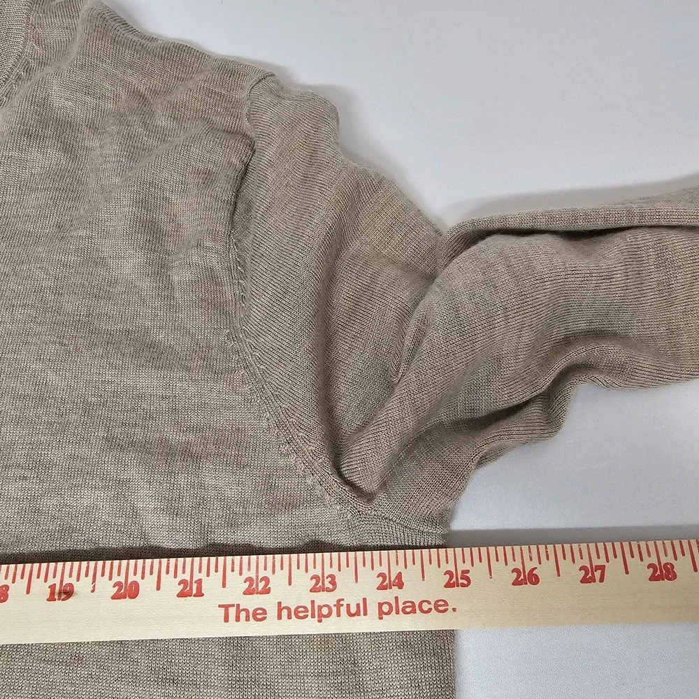 Jos A Bank Sweater Mens 2XLT Traveler Beige Merino Wool V Neck‎ Ribbed Cuffs