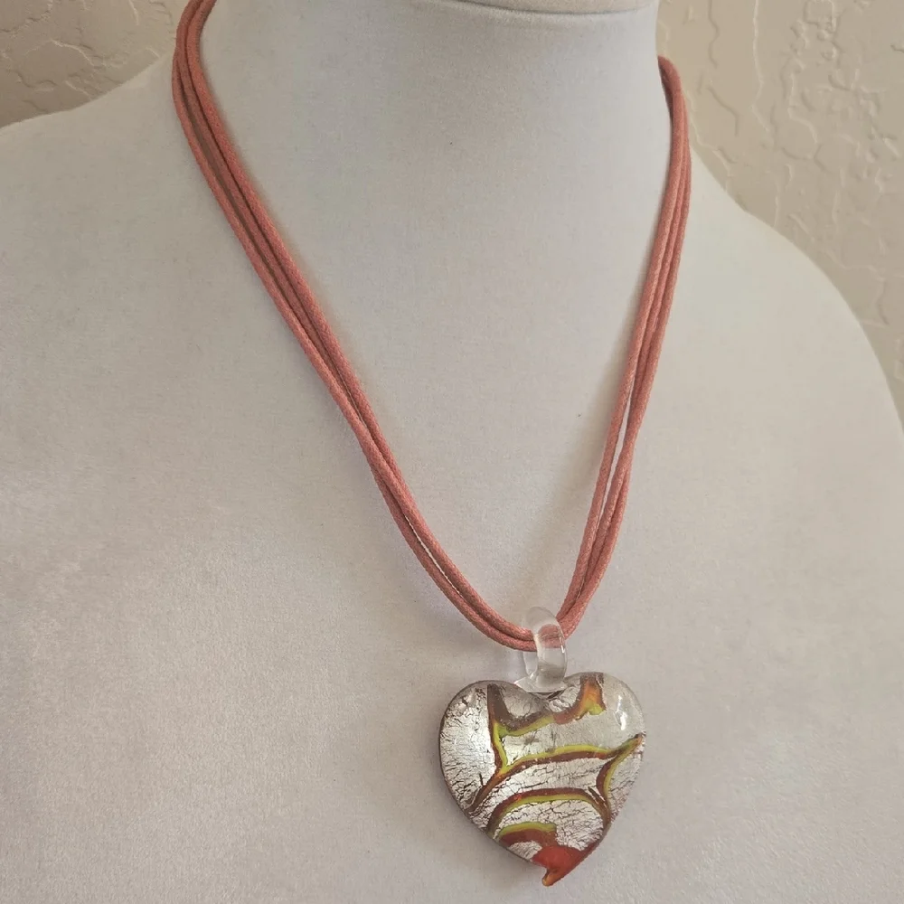 Murano Style Glass Heart Necklace