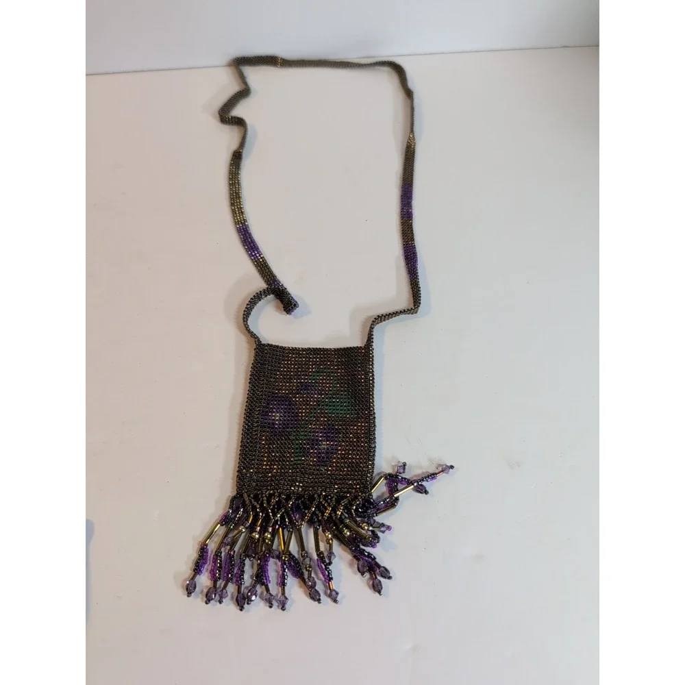 Beaded‎ Painted Necklace Pouch Medicine Bag With Tassels Credit Card Case Coin