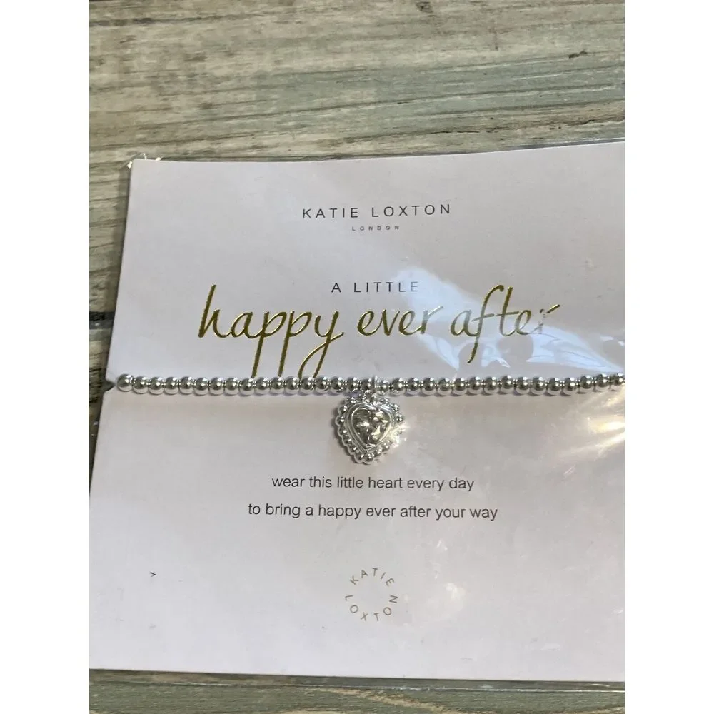 Katie Loxton  Happy Ever After Bride Bracelet Stretch Silver Tone‎ NWT Heart