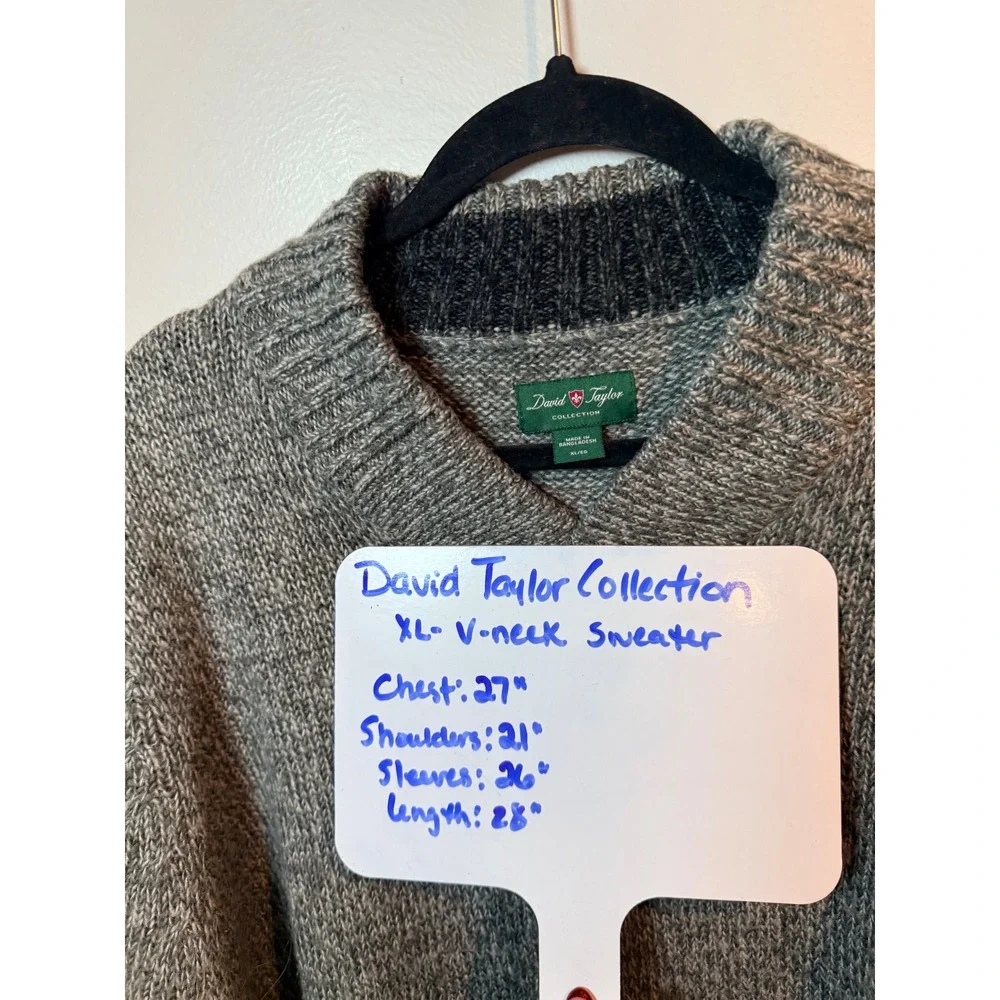 David Taylor Collection Mens XL Gray‎ Speckled Knit V Neck Pullover Sweater