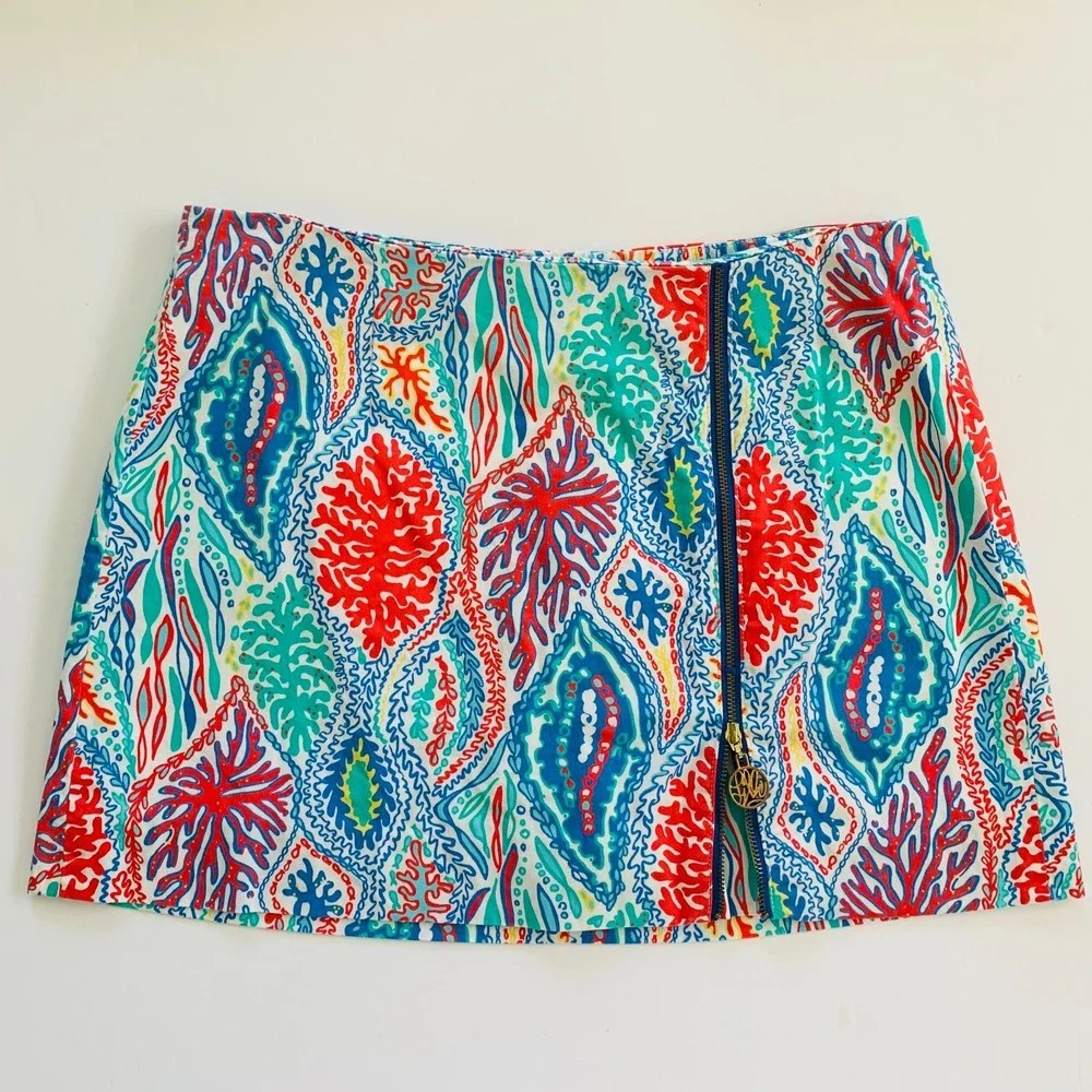 Lilly Pulitzer Auden Jarvey Skort Let Minnow Coral Front Zipper sz 0 Cotton‎