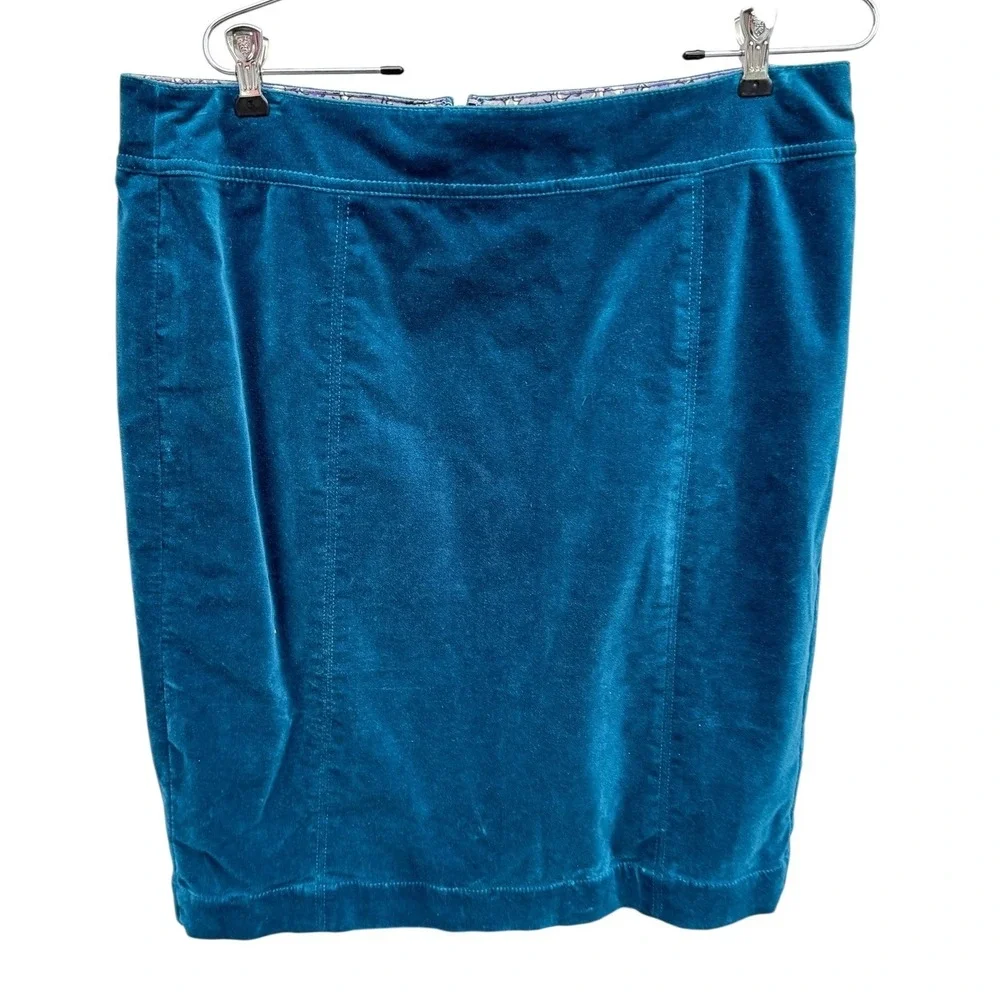Boden‎ Teal Blue Velvet Pencil Skirt Knee Length Professional Luxe Skirt