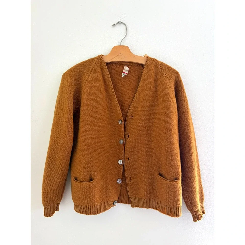 Vintage 60s Distressed Wool Cardigan Grunge Kurt‎ Cobain Grandpacore M