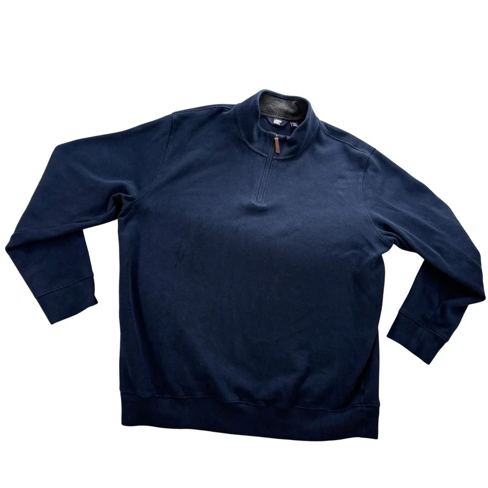 Lands End‎ Mens XXL Navy Blue 100% Cotton Quarter Zip Pullover Sweater RN 62830