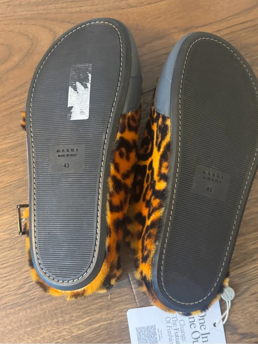 Marni Leopard Print Fur Slingback Loafers with Neon Green Insole