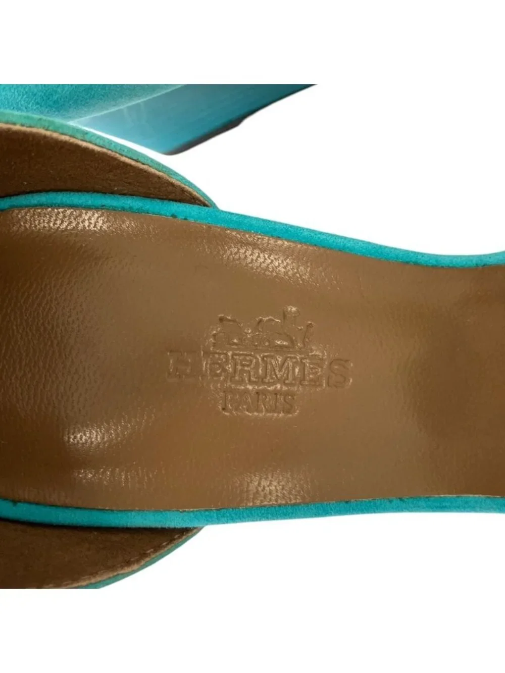 Hermes Legend H Motif Wedge Sole Sandals Turquoise Blue
