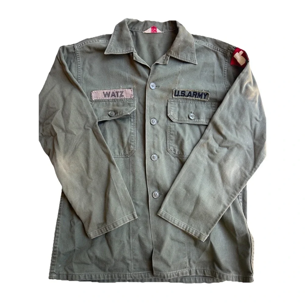 Vintage U.S. Army OG-107 Shirt 70th‎ Infantry Patch BVD Hayes Co Medium