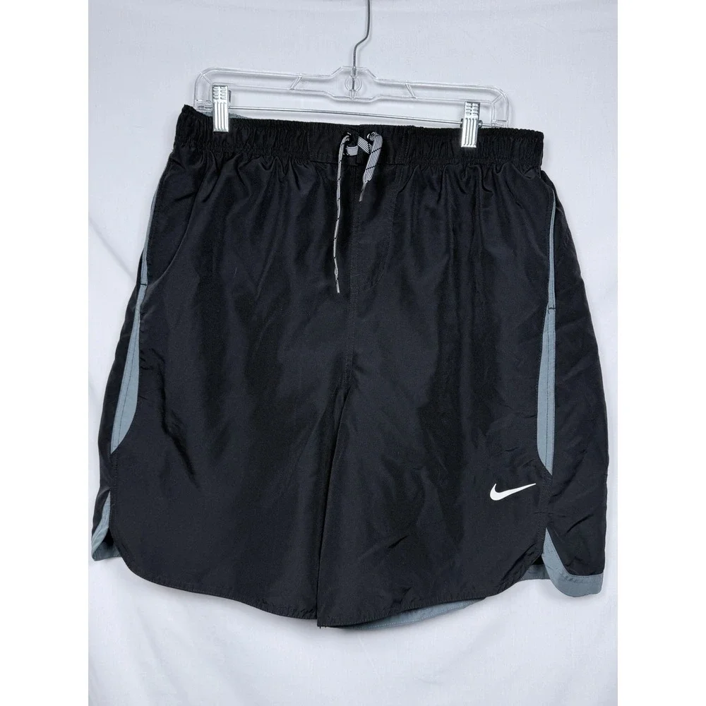 Nike XXL Black Gray Swim Trunks Board Shorts Drawstring‎ Pockets Lined
