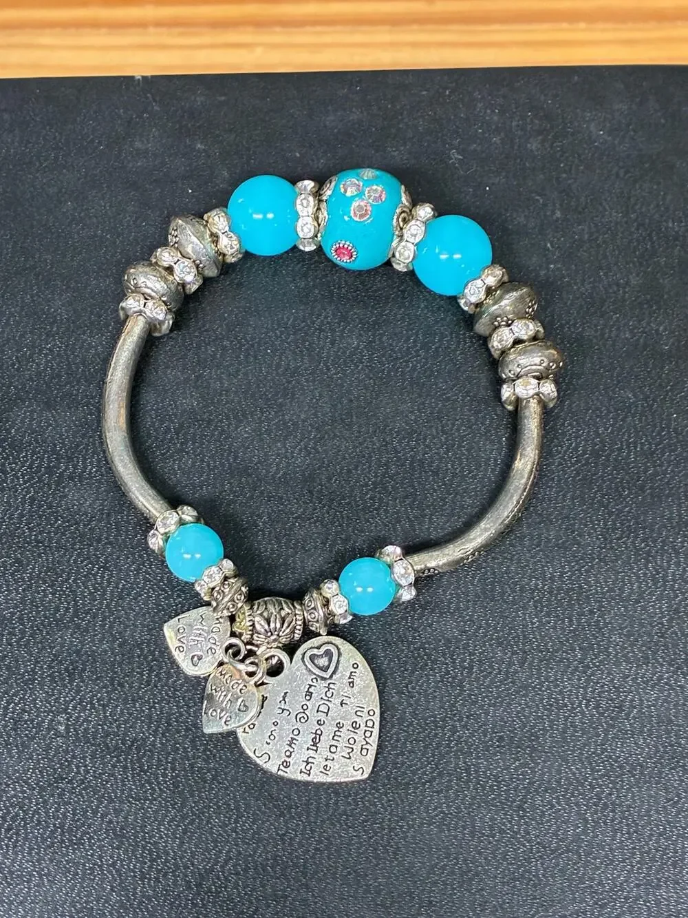 Turquoise Charm Bracelet with “I Love You” Heart Charms – Made with Love, Boho