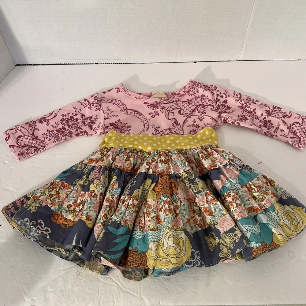 Haute Baby Pieced Tiered Ruffled‎ Dress with Sash Tie Girls Size 18M