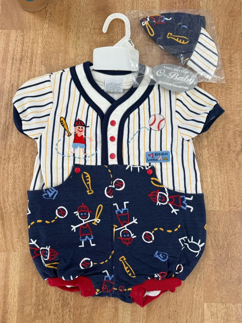 Vintage 100% Cotton O-Baby‎ Baseball Bubble Romper