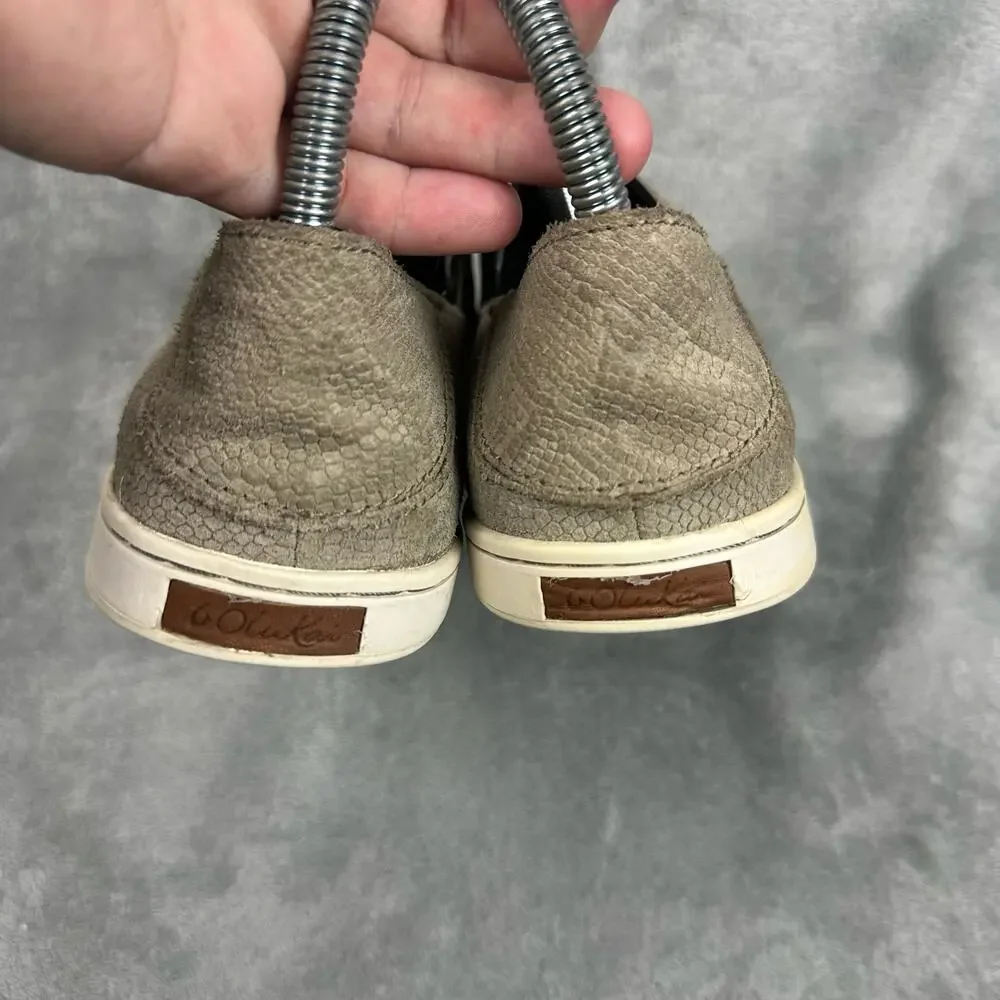 Olukai Pehuea Leather Women Size 6‎ Tan Snakeskin Embossed Slip On 20329-LH10