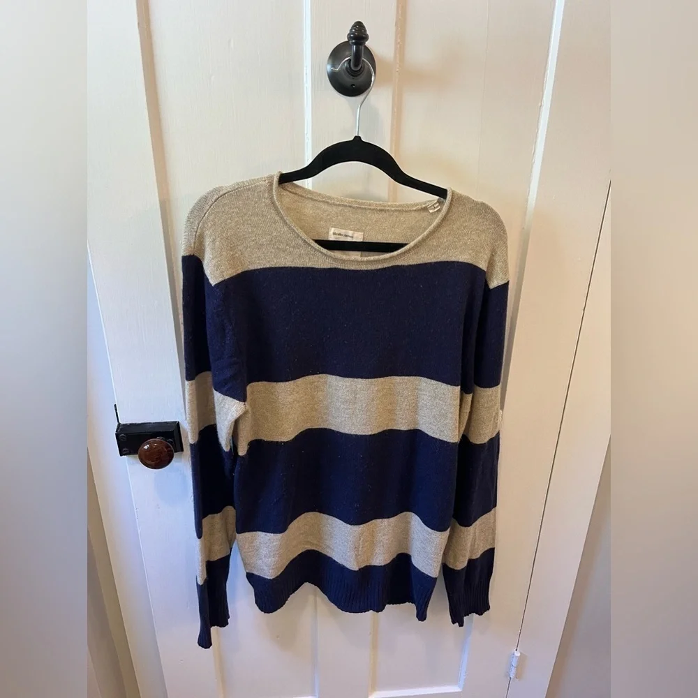 Life/After/Denim Wool Blend Stripe Navy Blue Sweater Size Large