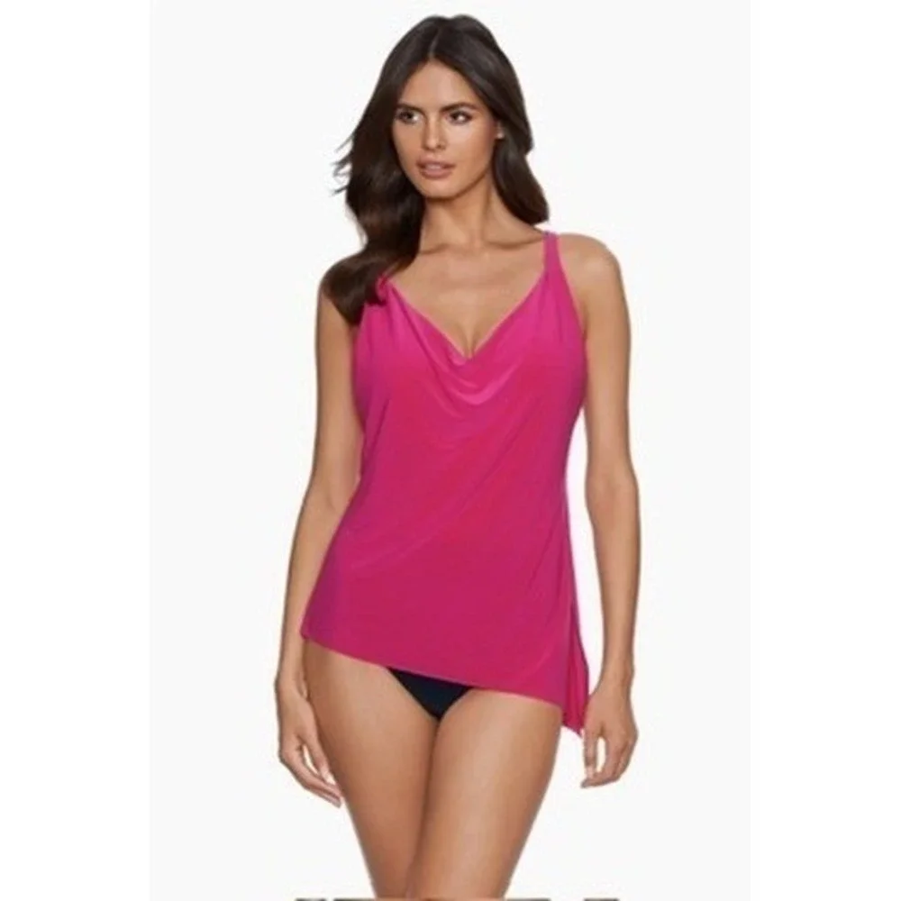 Magicsuit Women Ruby Red Draped Cowl Neck Side Tie‎ Tankini Swim Top Size 8 NEW