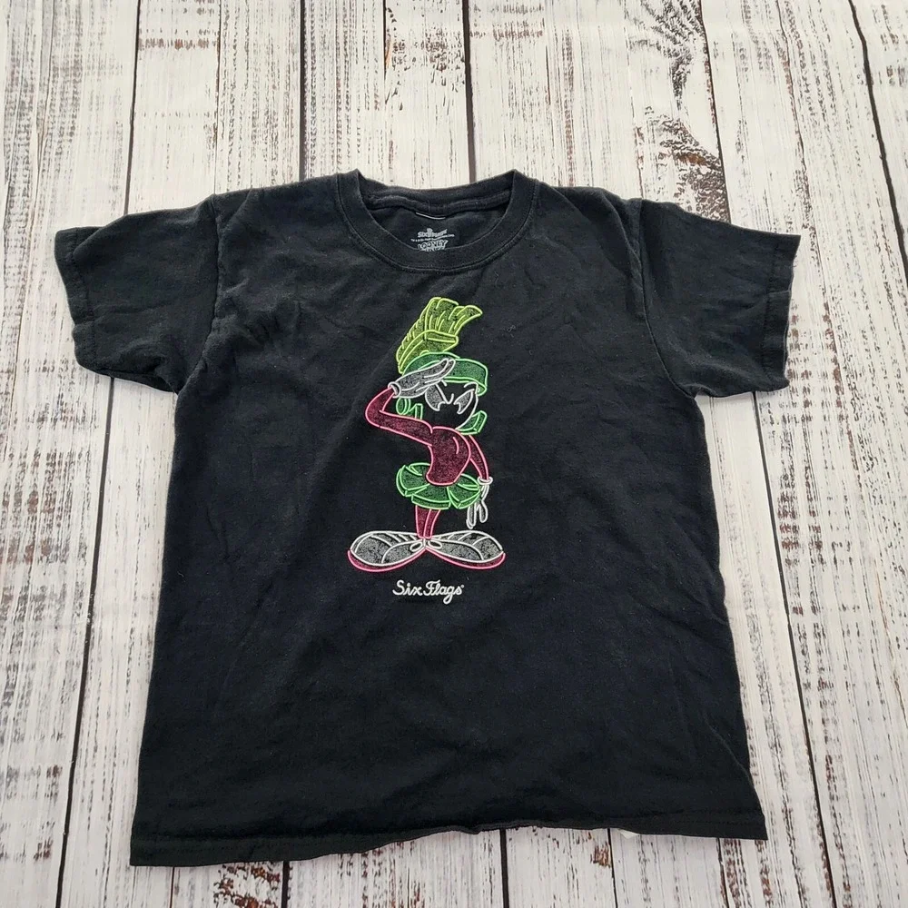 Marvin the Martian Looney Tunes‎ Six Flags Black T-Shirt Youth S