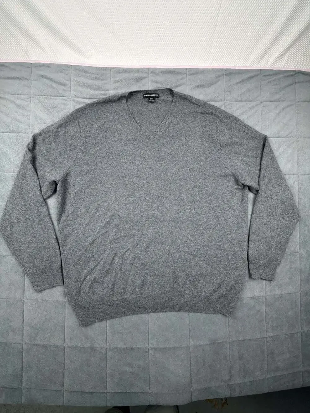 State Cashmere Mens Gray 100% Cashmere V-Neck Pullover Sweater Size XXL