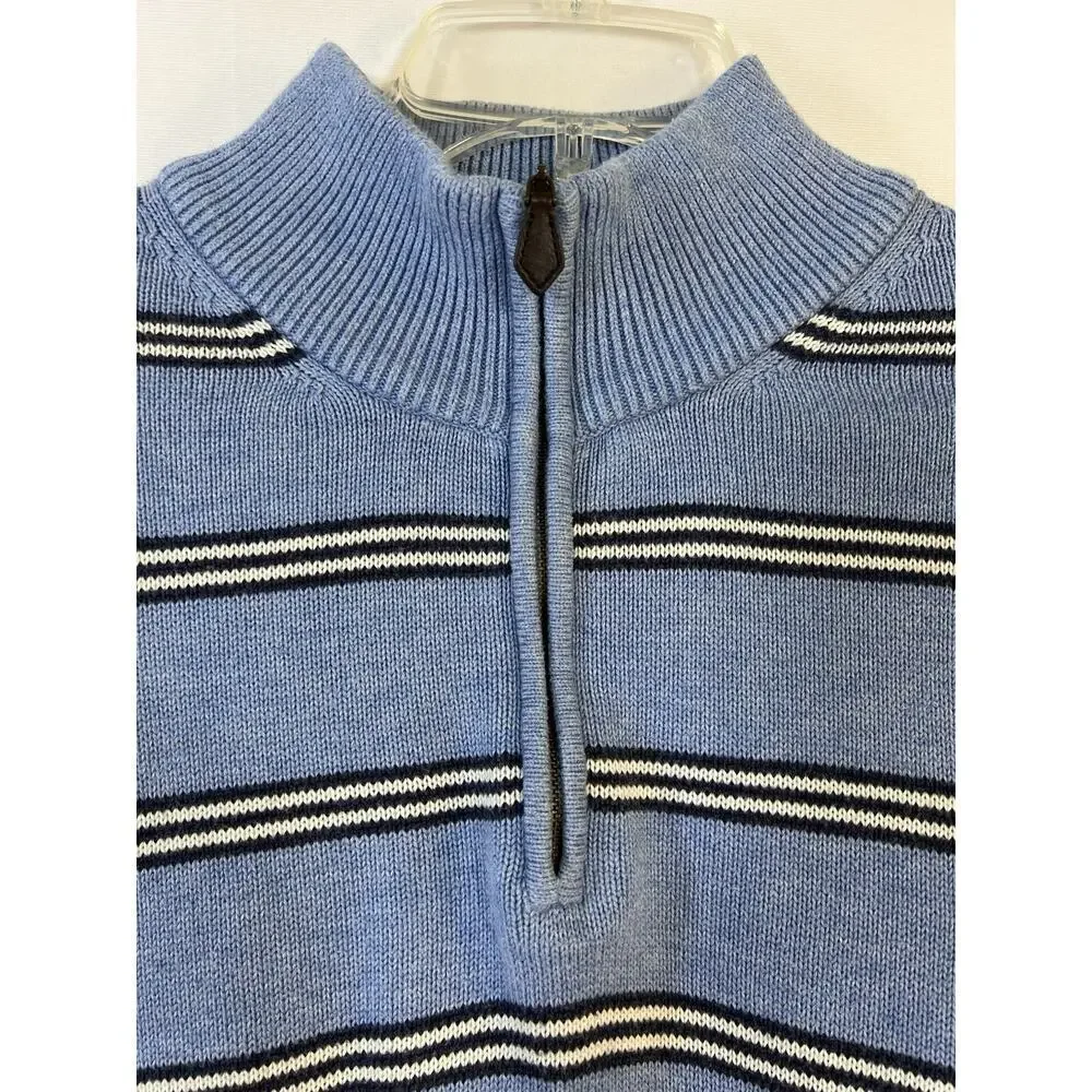 Vintage Brooks Brothers Sweater Men XL 1/4 Zip Supima Cotton Blue Striped Preppy