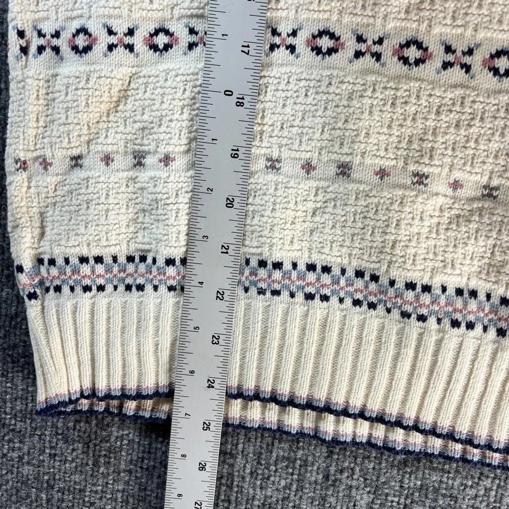 Vintage Isle Of Cotton Sweater Mens Medium White Stripe Waffle Knit Crewneck USA