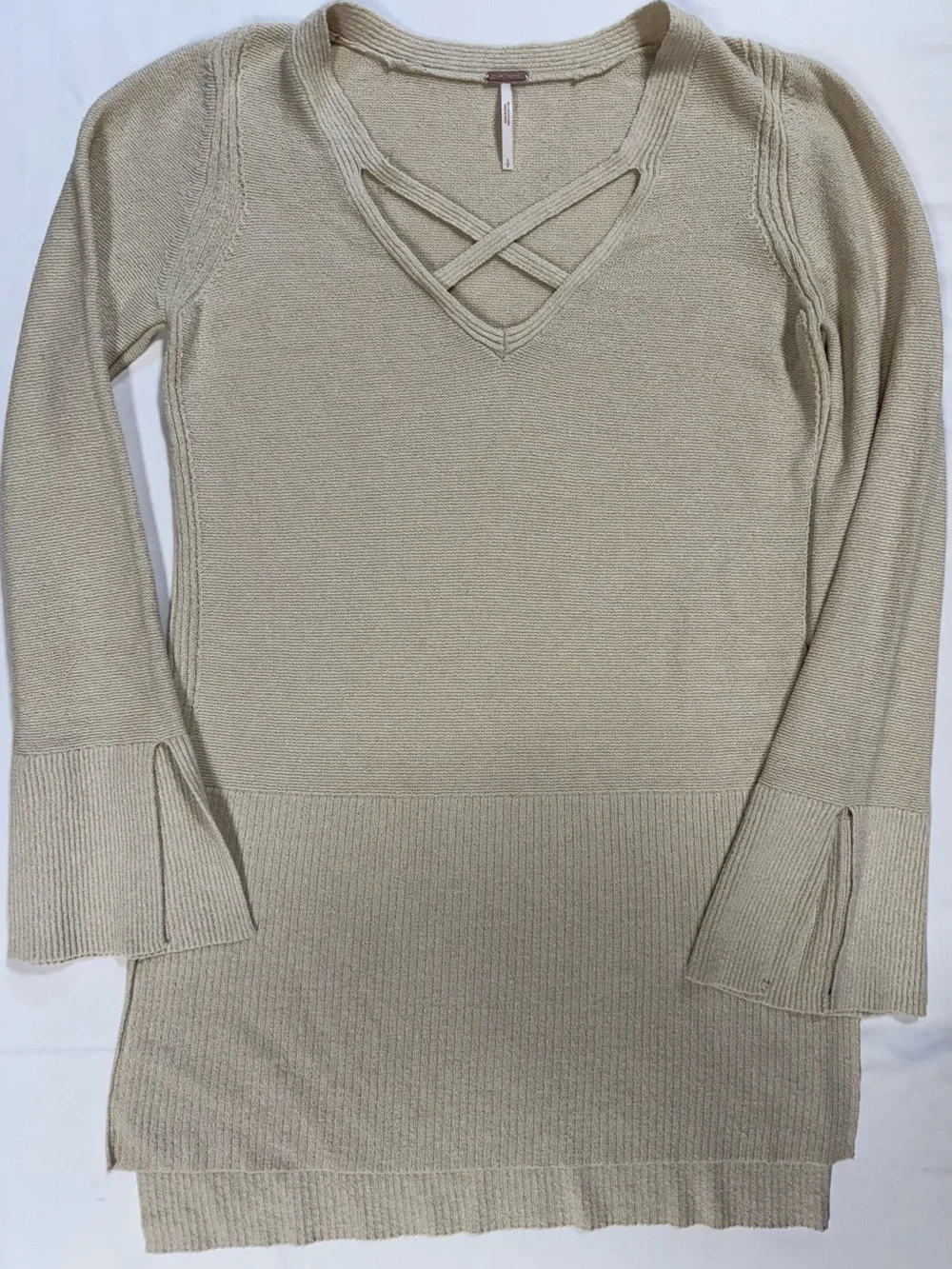Free People Criss Cross Tunic Sweater Cream Oatmeal Size Small