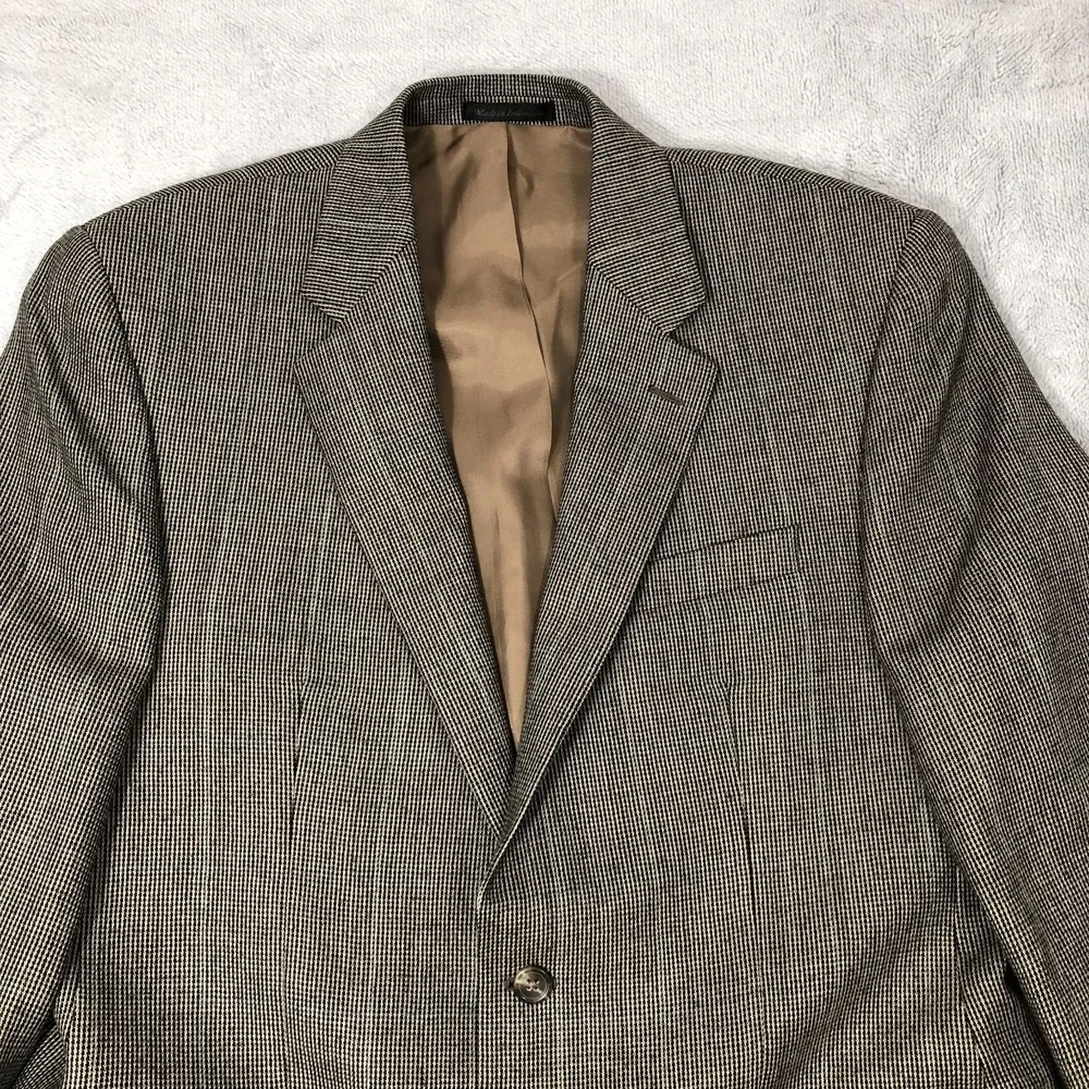 Chaps Blazer Mens 42L Brown Houndstooth Sport Coat Suit Jacket Formal Lambs Wool