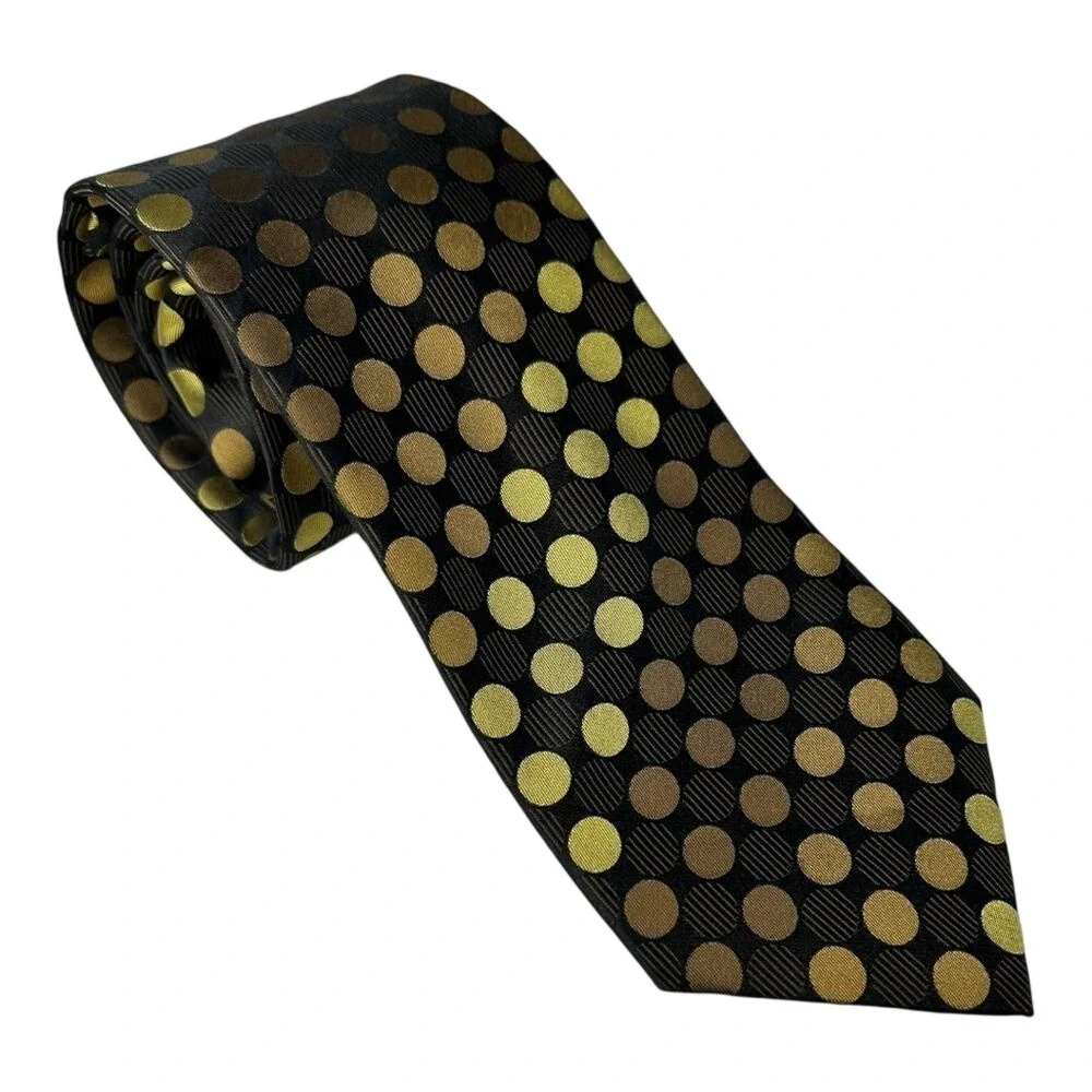 Sean John Brown Gold Polka Dot Tie Elegant Retro‎ Style 100% Silk Mens Necktie